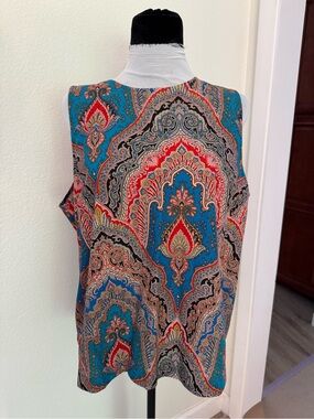 J Crew Sleeveless Paisley Print Top in Teal & Red & Black in XL